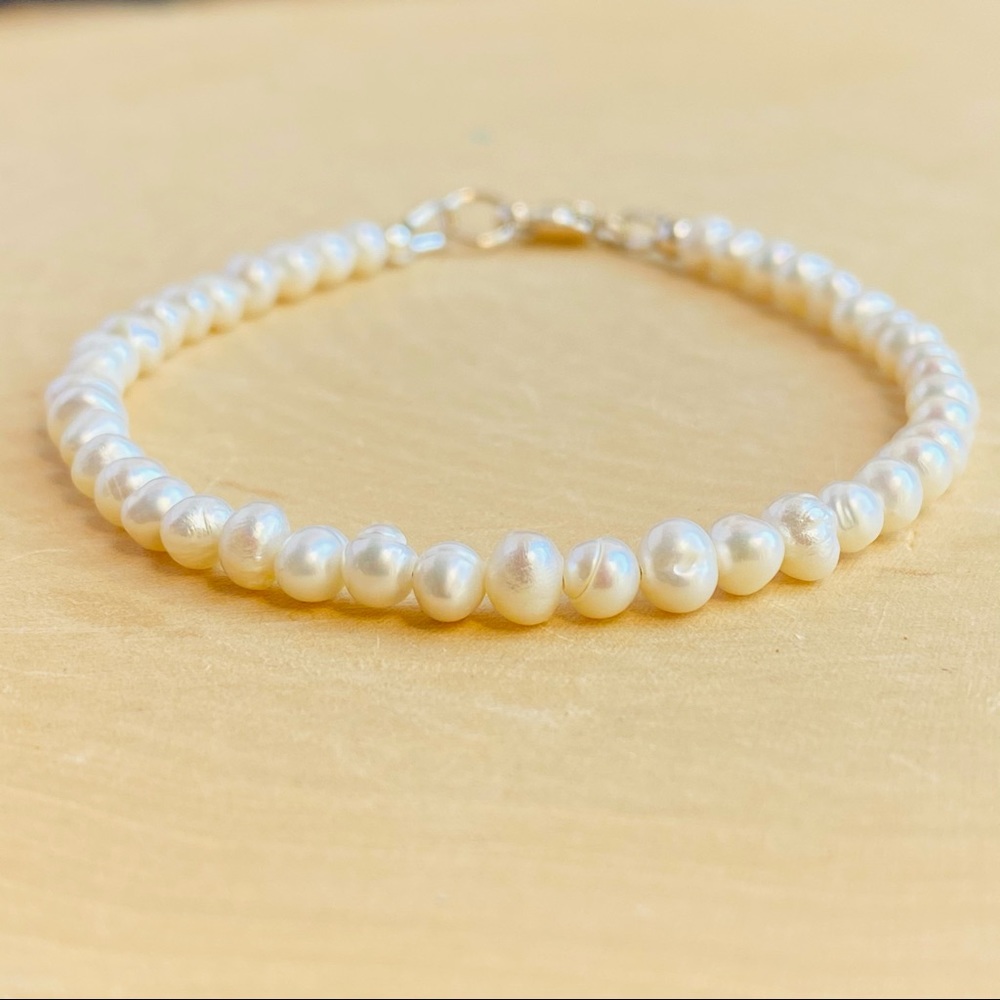 Freshwater Pearl Bracelet Natural Beaded Sterling Silver Christmas gift